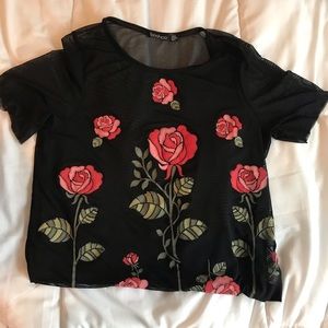 BooHoo floral mesh top